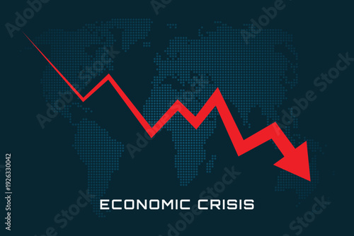 Drop down red arrow business market crisis economy and investment loss graph.