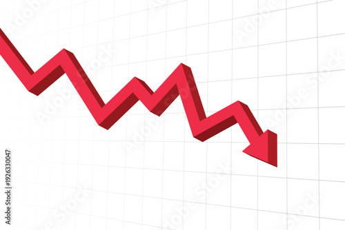 Financial red falling trend line market downturn and financial crisis. Recession in the economy.