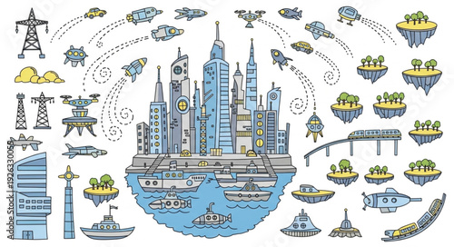 Futuristic Cityscape Depicting Advanced Technology and Urban Development on Earth.