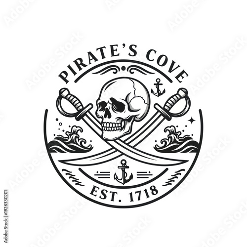 Pirates Cove Skull and Crossed Swords Emblem.