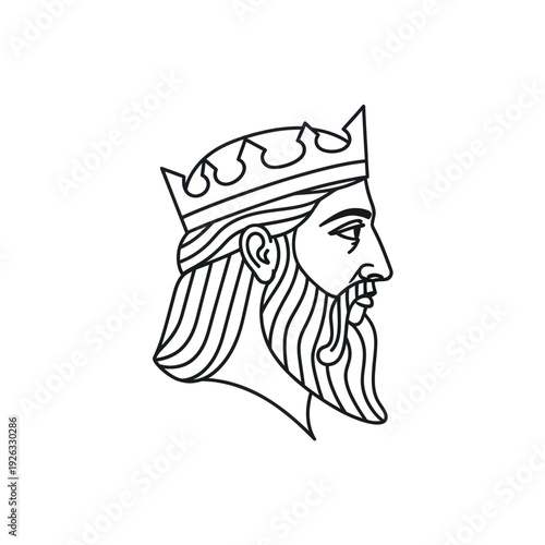 Profile of a King with Crown and Beard Line Art.