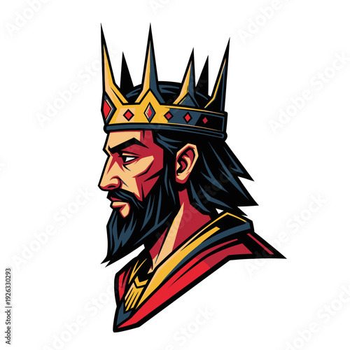 Profile of a Regal King with a Spiked Crown and Beard.