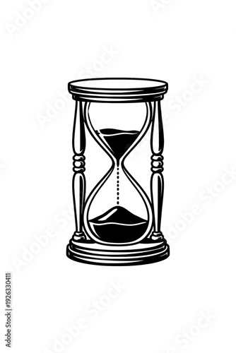 Elegant Hand-Drawn Hourglass Illustration: A Classic Symbol of Time's Passage, Measuring Moments, Deadline Urgency, and Historical Chronology. Perfect for Design Projects, Educational Materials, and M
