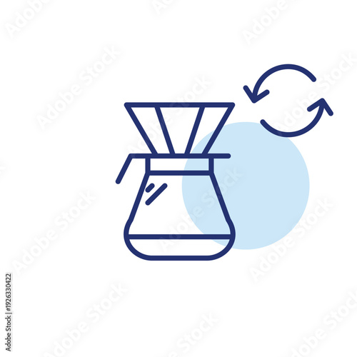 Coffee filter and renew symbol. Recycling, sustainable farming and brewing. Pixel perfect, editable stroke vector icon