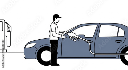 Man Refueling Electric Car at Station.