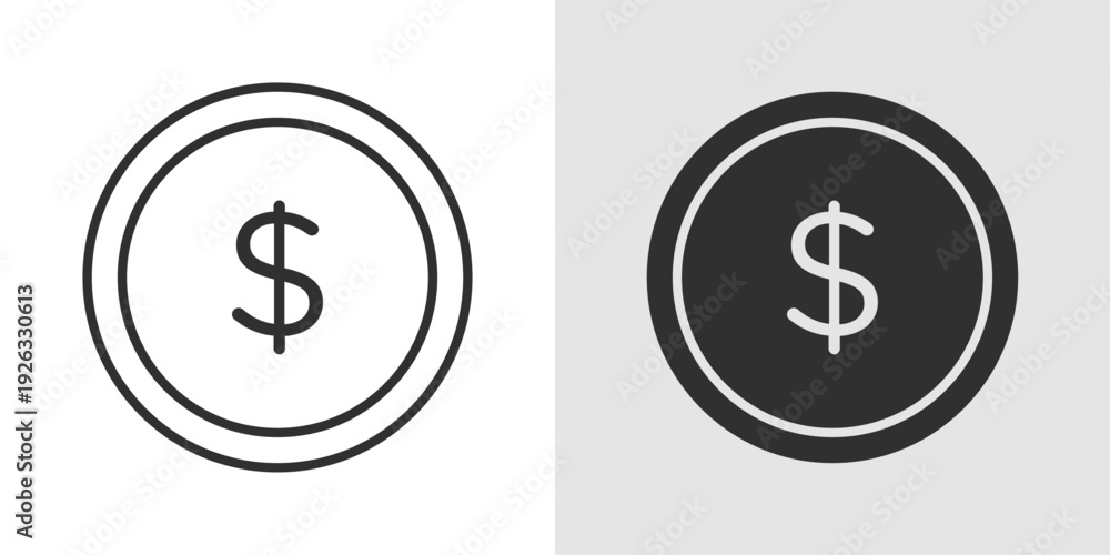 Obraz premium Dollar Coin Icon representing currency, finance, investment, and digital money. Stroke, filled, and colored vector illustration.