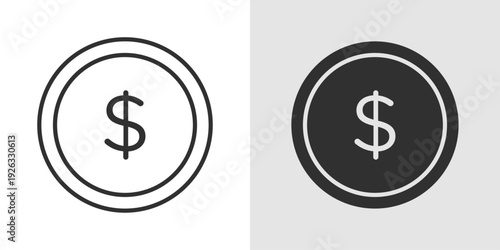 Dollar Coin Icon representing currency, finance, investment, and digital money. Stroke, filled, and colored vector illustration.