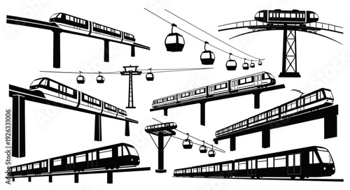 Collection of various elevated monorail and cable car transportation systems.