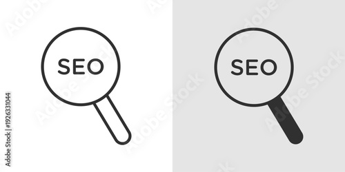 SEO Icon search engine optimization, digital marketing, and website ranking. Stroke, filled, and colored vector illustration.