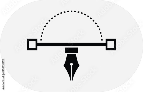 A stylized illustration of a nib with a dotted line forming an arch