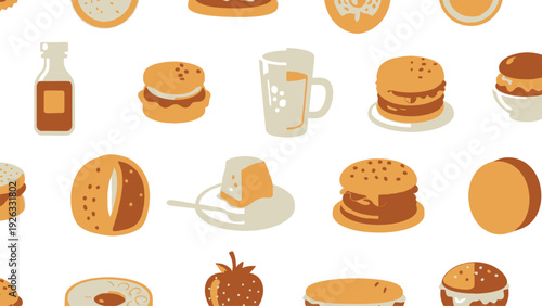 Assorted Food Items and Ingredients Illustration.