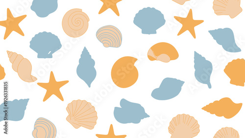 Colorful seashells and starfish pattern design.