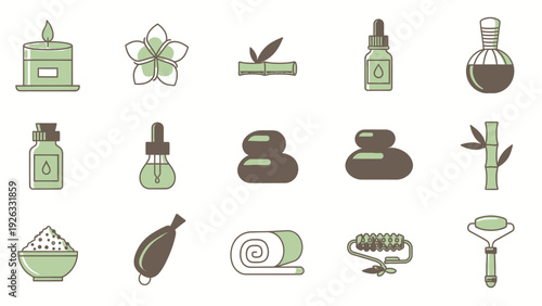 Spa and Wellness Products Icons Set.