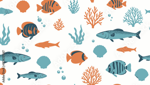 Colorful Fish and Coral Pattern.
