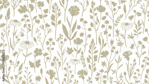 Floral Pattern with Various Flowers and Leaves.