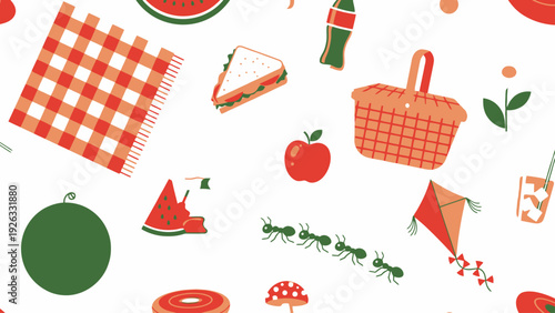 Picnic Items with Fruits and Blanket.
