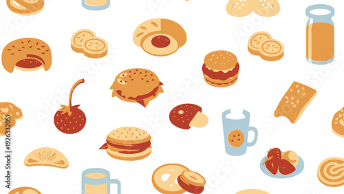 Assorted Breakfast Food Items Pattern.