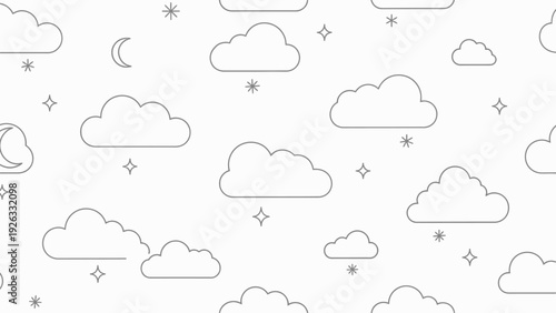 Simple Cloud Shapes with Stars and Moon.