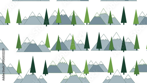 Illustration of Trees and Mountains Pattern.