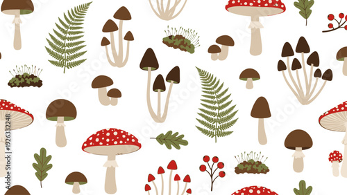 Colorful Mushroom Illustrations on White Background.