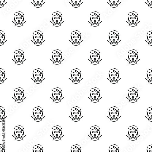 Seamless pattern with a woman having an inflamed throat, indicating allergy or illness