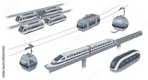 Various futuristic transportation systems showcasing innovative designs and technologies for travel.