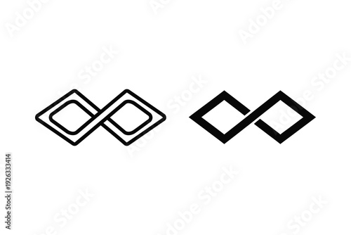 Infinity loop symbols in outline and solid black for endless concepts