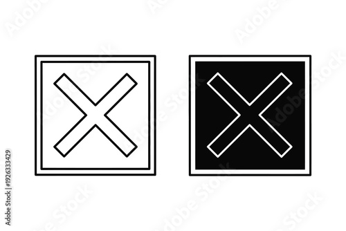 Cross mark icons in outline and solid black, for rejection or incorrect