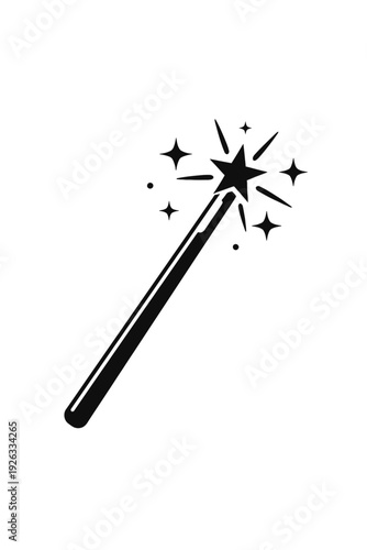 Elegant Black Magic Wand Silhouette with Sparkling Star Tip, a Versatile Vector Graphic for Enchantment & Fantasy Designs. Perfect for Fairy Tales, Wishes, Dreams, Celebrations, Mystical Themes, Digit