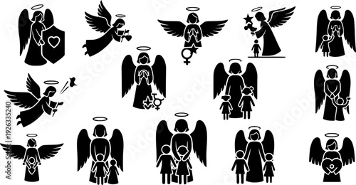Monochrome guardian angel illustration