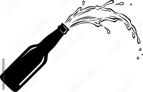 Minimalist Sumi-e style illustration of a beer bottle with splash