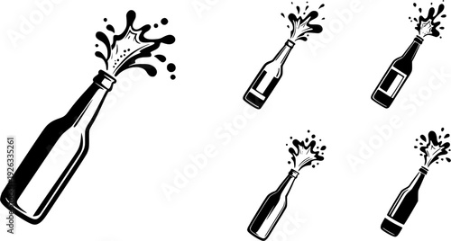 Minimalist Sumi-e style illustration of a beer bottle with splash
