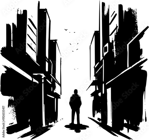  Sumi-e Inspired Illustration of a Figure within a Lan 