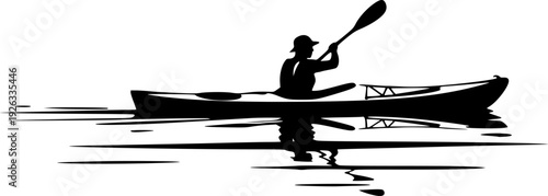 Serene kayaking adventure in sumi-e style minimalist 