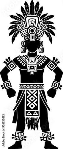 Stylized Mayan figure in ceremonial attire with minimalist brush 