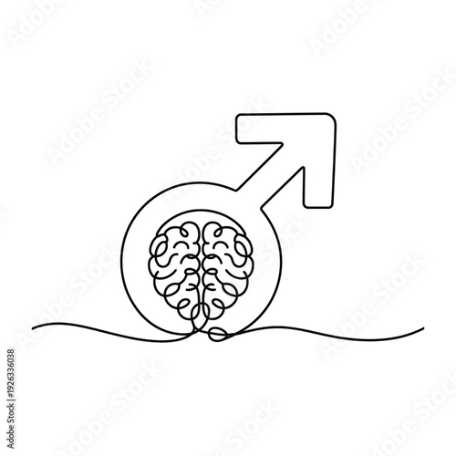 Male gender symbol with brain illustration for mens mental health and wellness