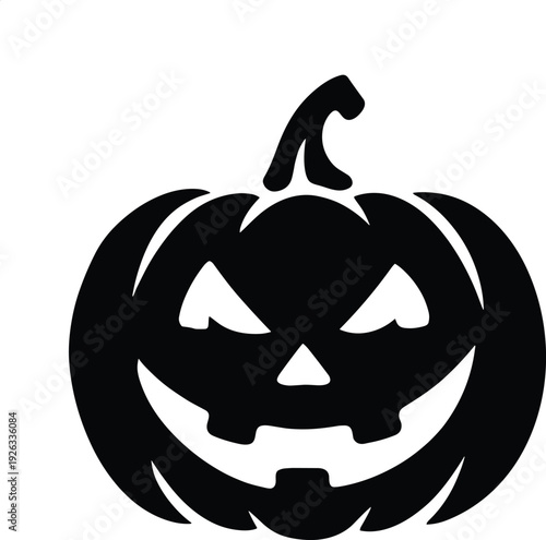Black vector silhouette of a spooky Halloween pumpkin jack o lantern with an evil grinning face for autumn holiday celebrations and gothic party branding