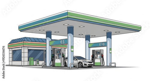 Modern Gas Station with Car Refueling.