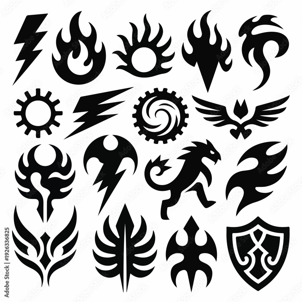 Fototapeta premium Black Tribal Fantasy Symbol Icon Set