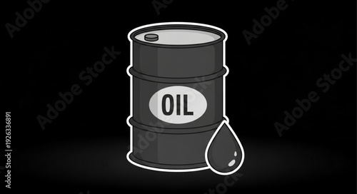 Oil barrel illustration with a drop of oil, representing the oil industry and its products.