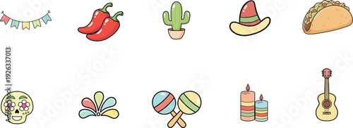 Colorful illustrations of traditional mexican culture and festive elements