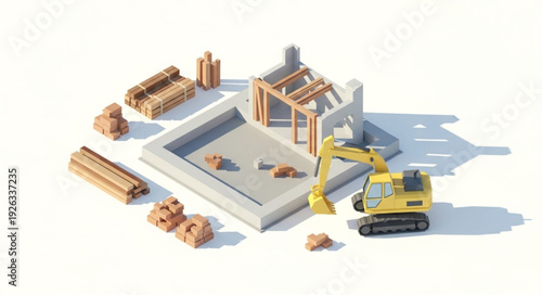 Miniature Construction Site with Excavator.