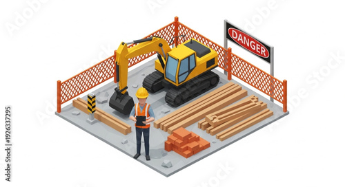 Miniature Construction Site with Excavator.