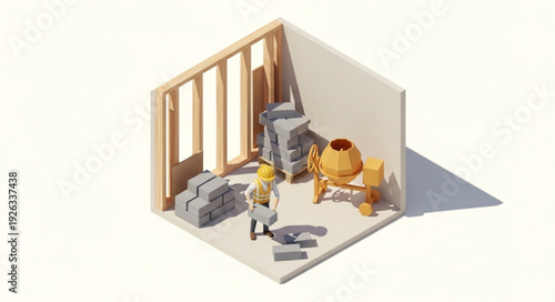 Miniature Construction Site with Worker.