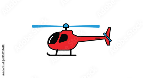 Simple cartoon illustration of a red helicopter with blue rotor blades