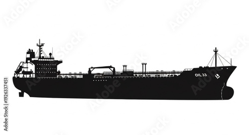 Silhouette of a large oil tanker ship sailing on the ocean, transportation concept.