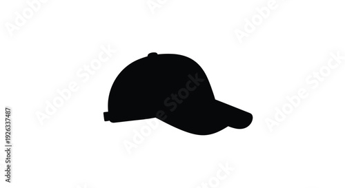 A stark silhouette of a classic baseball cap against a white background