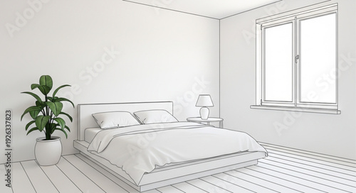 Minimalist White Bedroom Interior Design.