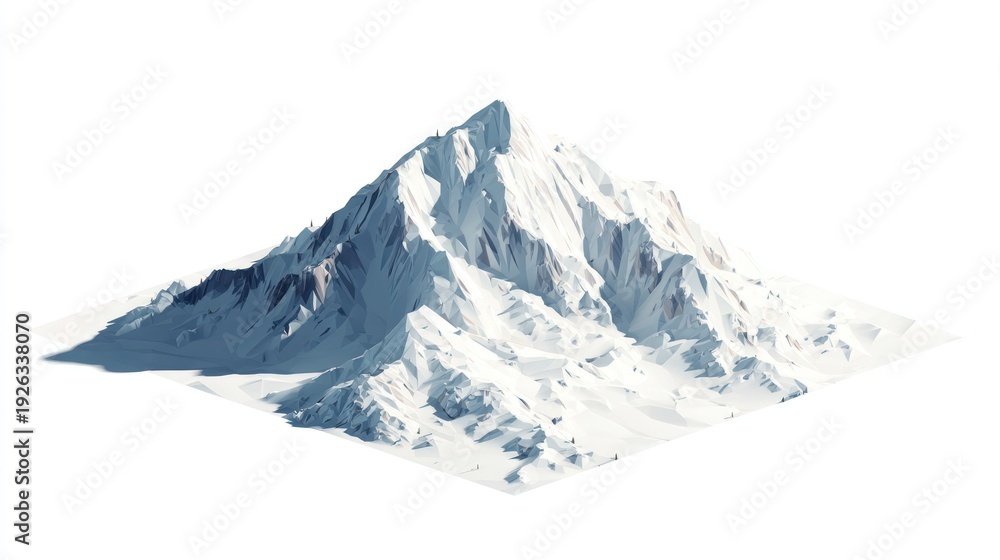 Fototapeta premium Majestic Snow-Capped Mountain Peak Isolated on White Background.