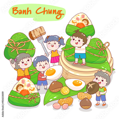 Cute banh chung character vector.